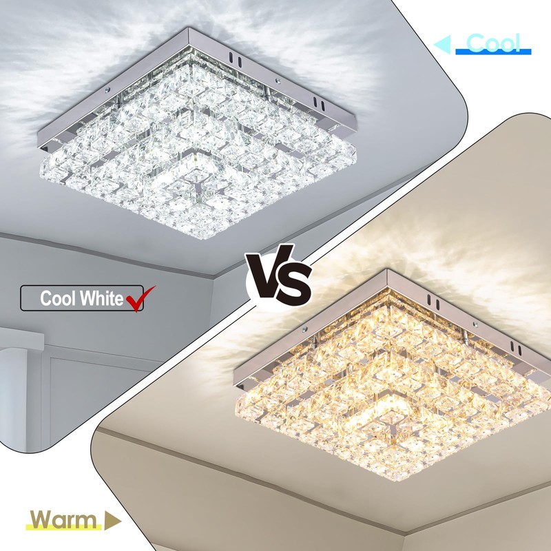Cainjiazh 11.8" Crystal Chandelier LED Crystal Flush Mount Ceiling Light