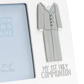 White Resin 3.5'x 5' Photo Frame with Suit Icon First Holy Communion