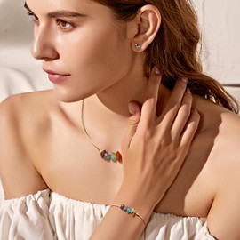 MJartoria Natural Stone Zodiac Sign Choker Necklace and Bracelet for Women, Crystals Necklace Bracelet Horoscope Healing Gemstone Astrology Jewelry Birthday Gifts, Iron, No Gemstone