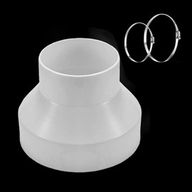 Round Pipe Adaptor 150 mm to 100 mm with 2 Stainless Steel Hose Clamps Reducer Made of ABS for Ventilation System Ventilation Round Pipe Ventilation Duct