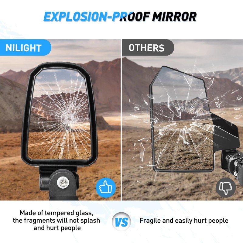 Nilight UTV Side Mirrors Offroad Rear View Mirrors Aluminum 2
