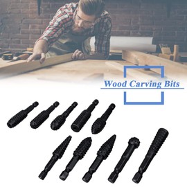 Mesee 10 Pieces Rotary Burr Rasp Set, 1/4 Inch Hex Shank Quick Change Wood Carving Drill Bits Carbon Steel File Rasp DIY Woodworking Tool for Wood Plastic Engraving Polishing Grinding