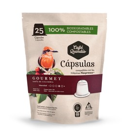 Café Quindío Gourmet Cápsulas Biodegradables x 25 unidades 137,5 g, Café Excelso 100% Arábico Colombiano, Intensidad Media Alta, Café de Origen, Cultivo Artesanal, compatibles con máquinas Nespresso® original.
