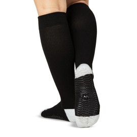 Wellow Knee High Compression Grip Socks for Men & Women, Non-Slip Socks, 18-25 mmHg Made with Viscose from Bamboo, Nurses & Pregnancy Support, Relieves Swelling, Regular, XL, Black