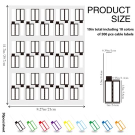 300 PCS Cable Labels,10 Colors Waterproof Cable Tags Wire Labels for Cable Management,Color Border Cord Labels Can Write On,Self Adhesive Wire Labels Printable for Laser Printer and Handwriting