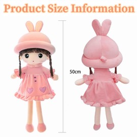 Baby Girl Fluffy Rag Doll Cute Princess Doll Soft Stuffed Plush Toy with Bunny Ear Skirt & Hat Beautiful Fairy Ragdoll Decoration Companion Toys for Kids Childrens Xmas Birthday Gift Keepsake, 50CM