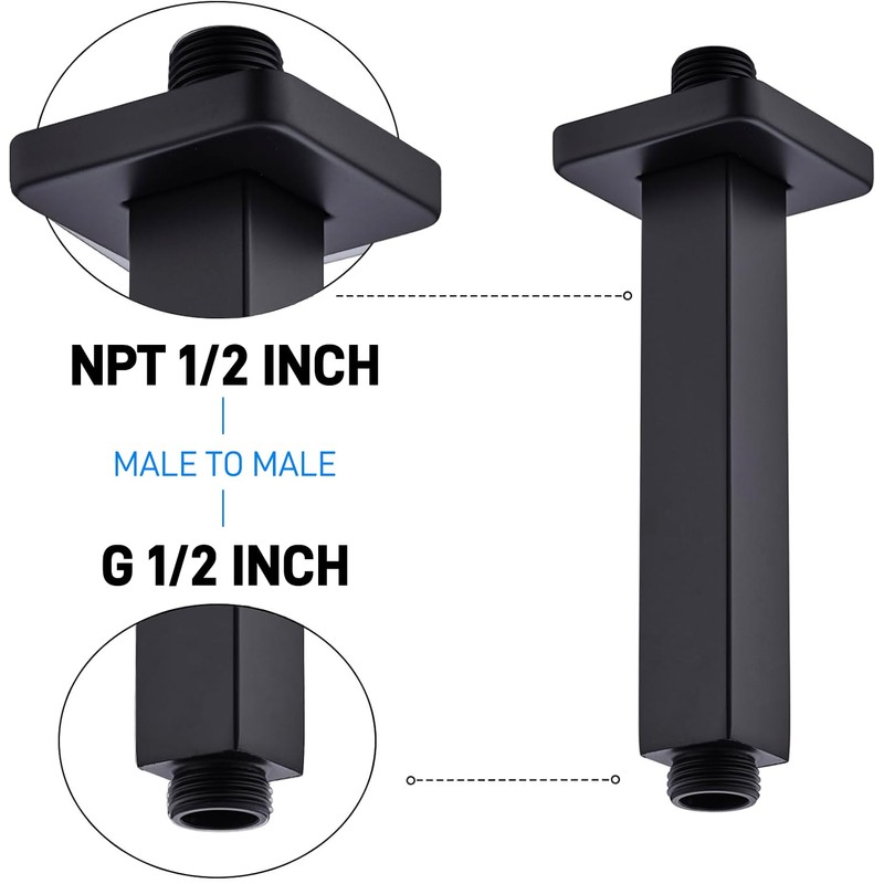 HOMYEP 8 Inch Square Shower Arm with Flange, Straight Extension