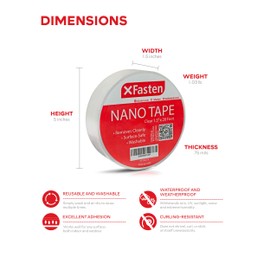 XFasten Reusable Double-Sided Nano Tape, 1.5-Inch x 20 Feet, Clear, Movable and Washable Double-Sided Gel Mat Grip Adhesive Brick Tape | Bathroom, Kitchen Silicone Grip Nano Mounting Tape
