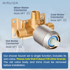 Airuida Square Single-Function Brass Faucet Shower Rough-in Valve Male Thread Bathroom Trim Kit Single Handle Tub Shower Valve 4.3 Inch Cover Plate Brushed Nickel