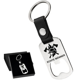 Snyvpra Fire Brigade Keyring with Bottle Opener, 2-Piece Set, Fire Brigade Gifts, Practical Accessory for Birthday, Christmas, Farewell or Retirement, Black Design 7 x 9 x 1.6 cm