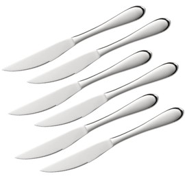 culterman Steak Knives,Serrated Solid Handle Stainless Steel 6 Piece Knife Sets.Dishwasher Safe (Silver)