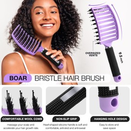 2 Pack Hair Brush Set, Hair Brushes for Women Men Kid Wet Dry Curly Thick Thin Wavy Straight Hair, Make Hair Beautiful and Smooth(Purple)