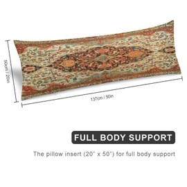 Red Vintage Antique Persian Carpet Rug Body Pillow Cover Soft Long Pillow Case Protector with Zipper Large Cushion Covers Farmhouse Decorative Bedding for Couch,Sofa,Home Gifts 20"X54"