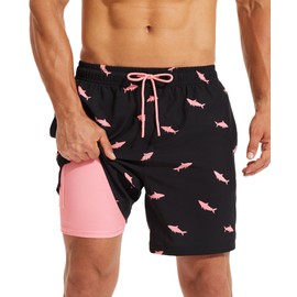 KAIUA SURF Mens Swim Trunks with Compression Liner 7 Inch Inseam Quick Dry Mens Swimming Shorts Bathing Suit