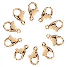 Craftdady 100pcs 18K Gold Lobster Claw Clasps Stainless Steel Fastener Hook Closure End Clasps 12x7mm for Jewelry Craft Key Chain Making