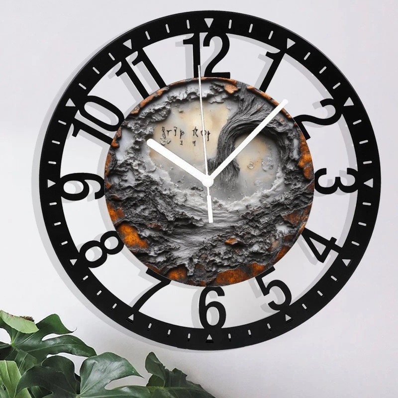 25cm Circular Iron Wall Clock with a Fern Frond Unfurling