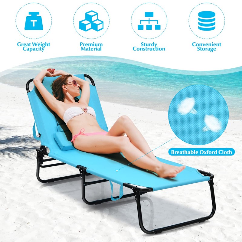 gotoplay Folding Beach Lounge Chair w/ 5 Adjutable Backrest &