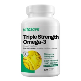 Vitasave Omega-3 Fish Oil Supplement [120 Softgels] - High Potency - Burpless - 3000mg Fish Oil, 900mg EPA, 600mg DHA