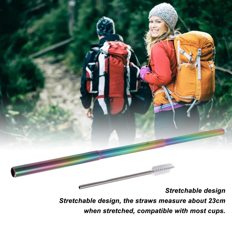 2Pcs Collapsible Metal Straw 304 Stainless Steel Drinking Travel Telescopic