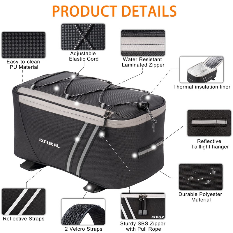 JXFUKAL - Portabicicletas trasero con cubierta de lluvia, 7L/9L/10L/12L impermeable