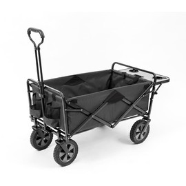 MacSports Collapsible Outdoor Utility Wagon with Folding Table and Drink Holders, Gray