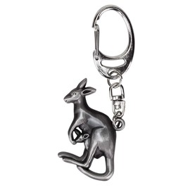 Kangaroo metal keyring with 'Travel Safely' message