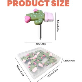 Taicols 30 Decorative Cactus Thumbtacks, Stainless Steel Pointed for Map Photos, Colored Thumbtacks for Map Soft Wood Board Photo Display, Office and Home Furnishings