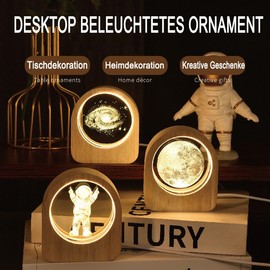 kiimiipa 3D Crystal Ball Night Light, USB Moon Lamp Planets Solar System Night Light, Night Scene Astronomy 3D Solar System LED Crystal Ball Lamp Wooden Moon Ball Lamp for Home Decoration (Solar