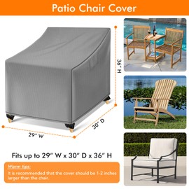WLEAFJ WLEAFJ Outdoor Chair Covers Waterproof, Gray Lawn Patio Furniture Covers, Heavy Duty Wicker Garden Sofa Chair Cover, 2 Pack - 29" W x 30" D x 36" H