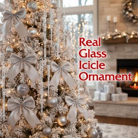 36 pcs, 4“ & 6”, Glass Icicle Ornaments for Christmas Tree Decor, Premium Twisted Hanging Icicles, Winter Wedding & Holiday Party Decorations