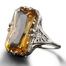 WANGYUSHENG Women's Champagne Luxury Huge Vintage Citrine Cocktail CZ Ring Art Deco Jewelry Engagement Gift Ring Size 6-10 (US Code 6)
