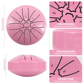4 Inch 8 Notes Steel Tongue Drum with Drumsticks and Music Book,Music Gifts for kids， Handpan Drum for Early Musical Education，Kids Musical Instruments (PINK)