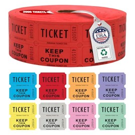 INDIANA TICKET CO. 2,000 Red Raffle Tickets Double Roll, 50/50 Raffle Tickets, Tickets for Events, Carnivals, Door Prizes, Drinks and More