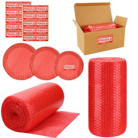 2-Pack Bubble Cushioning Wrap Rolls for Packing Moving Shipping,12"x 72' ft Total Bubble Packing Wrap with 20 Fragile Stickers,Perforated Every 12",Cushioning Rolls for Moving Bubble Packing Wrap(Red)