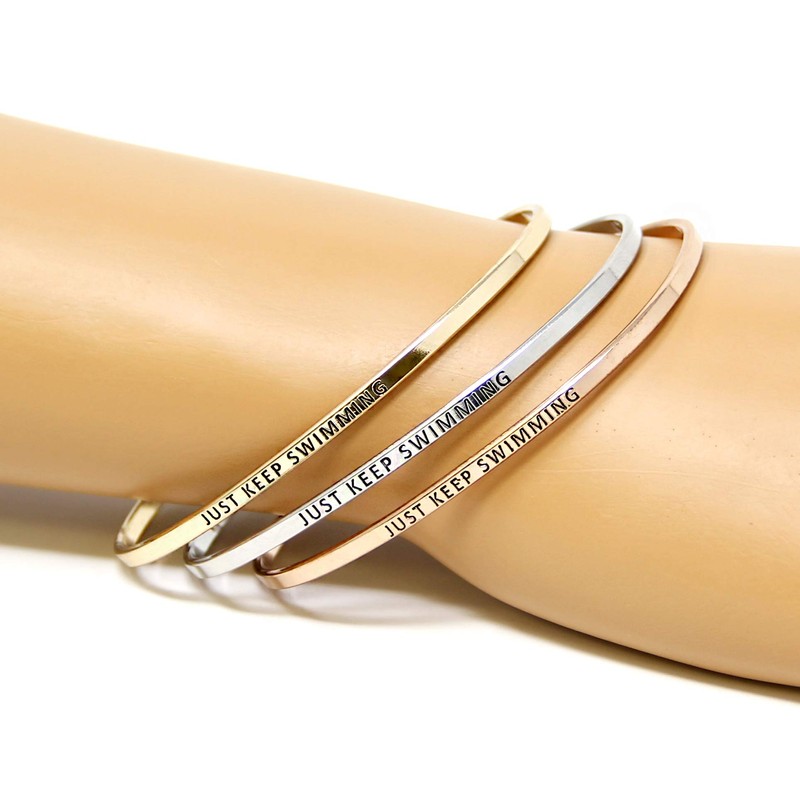 by you Inspirational Positive Quote Message Engraved Thin Cuff Bangle