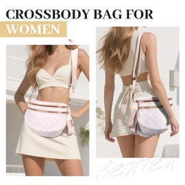 Crossbody Bags Bum Bag for Women Sling Bag Purse with Adjustable Strap（Beige Checkered）