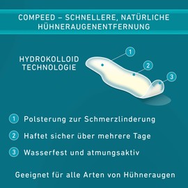 Compeed Corn Medium Size Plasters, 10 Hydrocolloid Plasters, Foot Care, Fast Natural Corn Removal, Dimensions: 1.7 cm x 6.0 cm