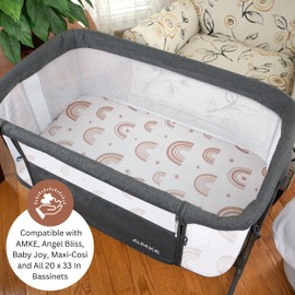 Muslin Bassinet Sheets Compatible with AMKE, Angel Bliss, Baby Joy, Maxi-COSI Baby Bedside Sleeper TansyPanda, 3 Pack, 20×33 in, Ultra Soft, Breathable, Snug Fit, Unisex Boys and Girls, Brown Rainbow