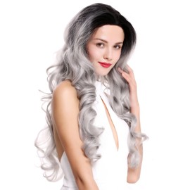 WIG ME UP - LS-010-LF-1BT0906-dye Women's Lace Front Wig Long Slightly Curly Ombre Black Grey