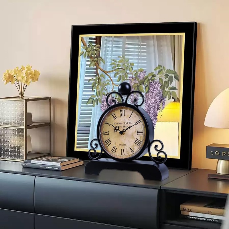 Moiubik Mantel Clock Quartz Classic Style Vintage Table Clock Roman