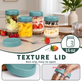 SECLENT Overnight Oats Containers with Lids, Glass Storage Containers with Lids, Wide Mouth Mason Jars 16oz, Airtight Glass jars for Spice, Chia Pudding, Yogurt, Cereal, Salad Storage (6Pack, Green)