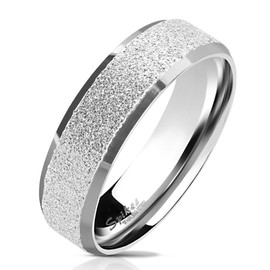 Bungsa Rings for Men and Women - Silver, Gold, Blue, Black - Sandblasted Stainless Steel Ladies’ Ring with Rounded Edges - Stainless Steel Ring Suitable as Engagement and Friendship Ring, Silver