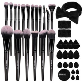 MAANGE 메이크업 브러시 세트 파운데이션 파우더 38개 프리미엄 합성 컨실러용 블러셔 MAANGE Makeup Brush Set Foundation Powder 38pcs Premium Synthetic Concealer Blush [Black]