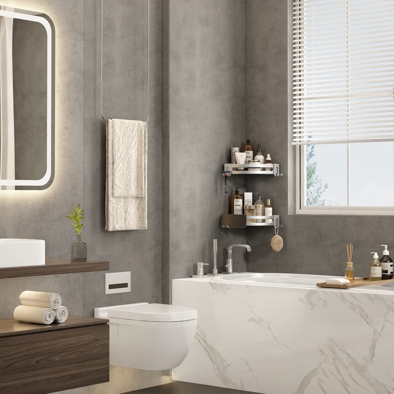 VOLPONE Corner Shower Shelves with Hooks Shower Storage Rack Rustproof