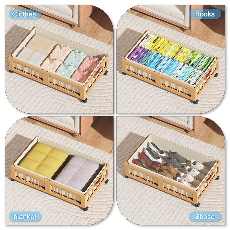 efluky 2-Pack Bamboo Under Bed Storage Containers with Wheels, Under