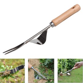 YAVO-EU Stainless Steel Manual Weeder Garden Manual Weeder Trap Cutter for Garden Basic Equipment with Wooden Handle Garden Tools Garden Tool (Style2)