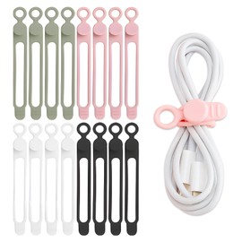 Yelsky 24 pcs Zip Ties 10.6 x 1.3cm Wraps Silicon Reusable, Cord Organizer Straps, Cable Management Wire Ties, Cable Straps use to Earphone Phone Charger Mouse Audio(Pink+White+Black+Light Green)