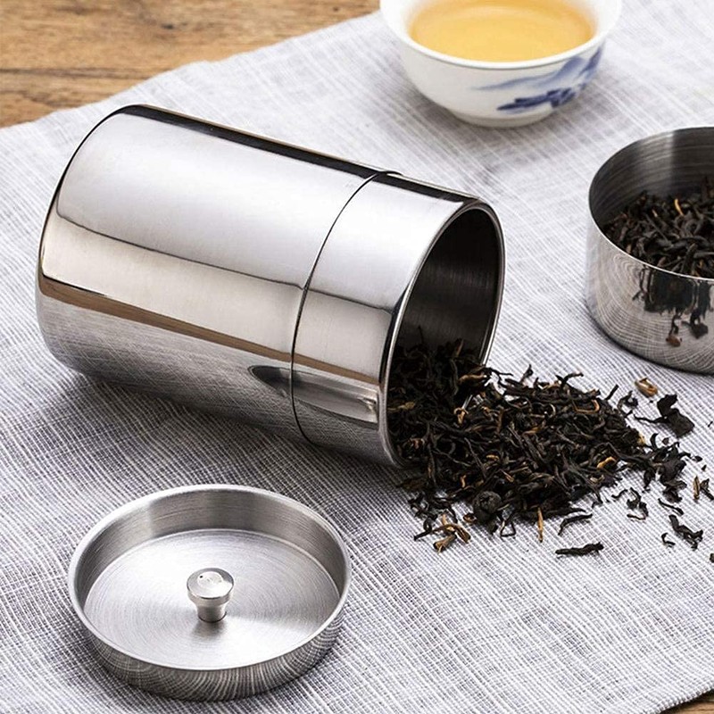 450ml Stainless Steel Tea Tin Canister, Sealed Double Lid Stainless