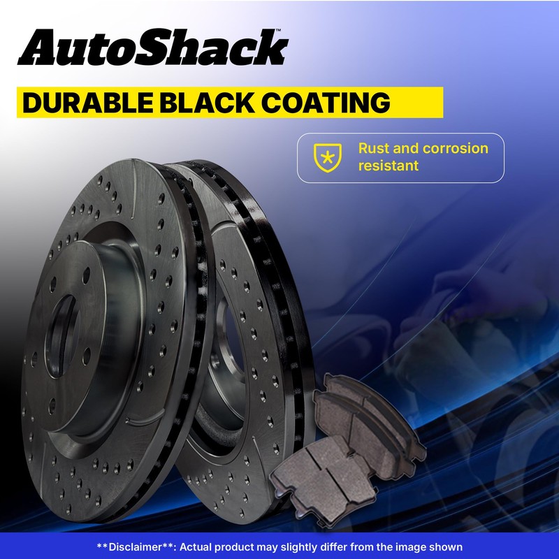 AutoShack Rear Drilled & Slotted Brake Rotors Ceramic Brake Pads