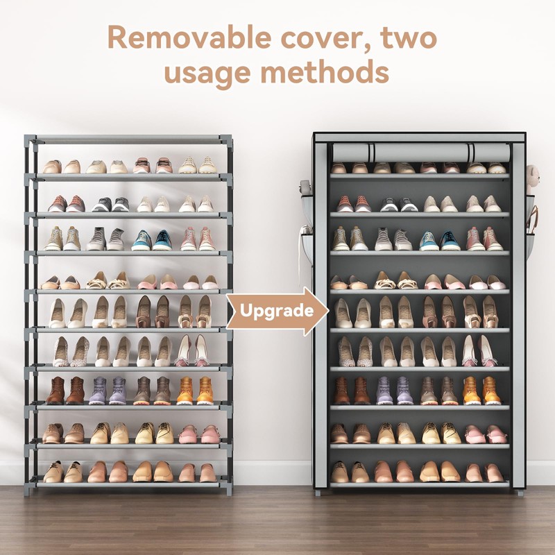 LANTEFUL Shoe Rack with Covers 10 Tier Tall Shoe Rack